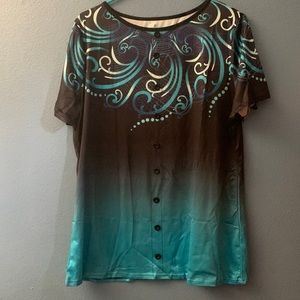 NIB turquoise and black blouse